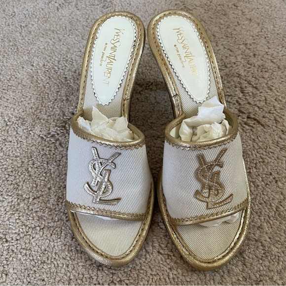 Yves Saint Laurent Shoes - Yves Saint Laurent Gold Logo Mules size 37 Made in Italy